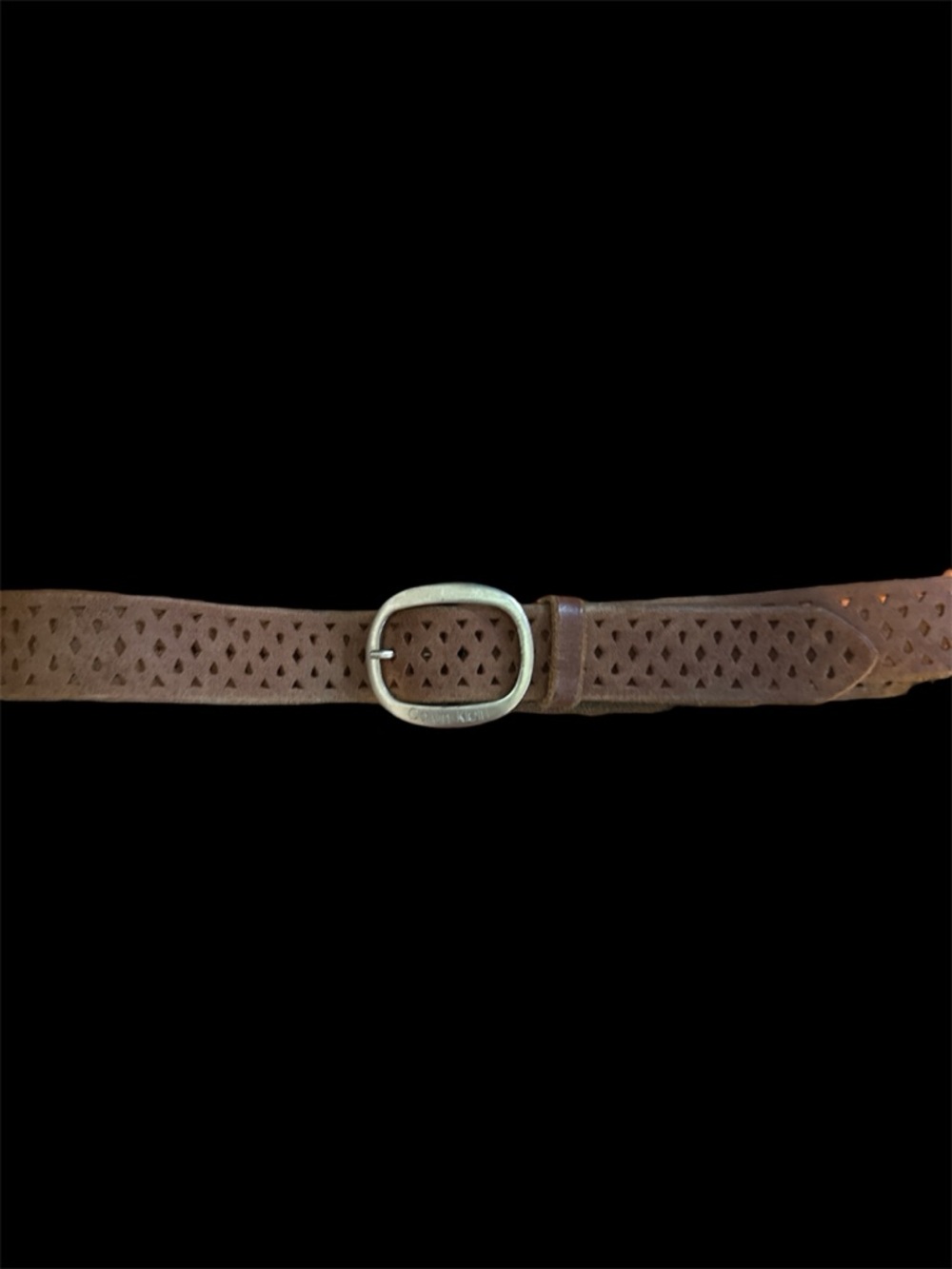 CK Brown Leather Perforated Belt with Silver Brass Buckle Small